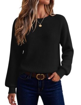 Zeagoo Black Sweaters for Women Crewneck Long Sleeve Tops Casual Blouse