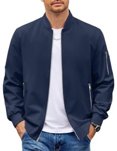 COOFANDY Men Jacket Casual Lightweight Polyester Bomber Jackets Blue Zip Up Styl