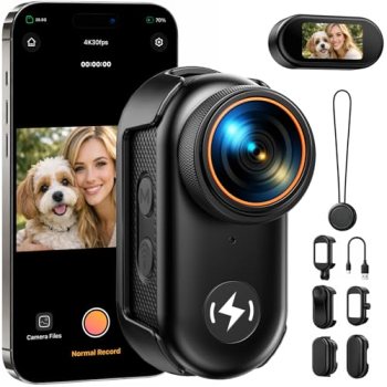CAMWORLD 4K Mini Body Camera with 64GB Card Thumb Action Camera with 1.47″ Scree