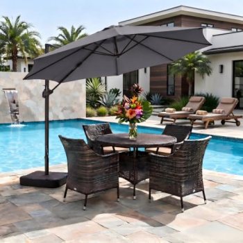 OLILAWN 10ft Outdoor Umbrellas for Patio with Base Included, Tan Gray