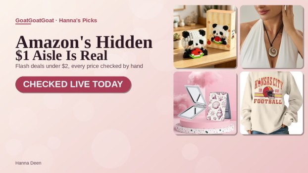 Amazon's hidden $1 aisle: panda block set, pendant necklace, compact mirror and game-day sweatshirt, all price-checked by hand.