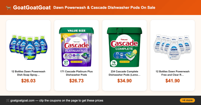 Dawn Powerwash & Cascade Dishwasher Pods On Sale
