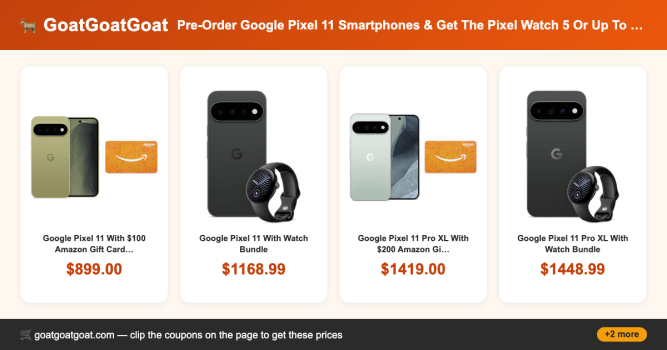 Pre-Order Google Pixel 11 Smartphones & Get The Pixel Watch 5 Or Up To $350 Amazon Gift Card
