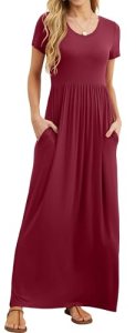 GRECERELLE Women Summer Crew Neck Casual Short Sleeve Long Maxi Dress with Pocke