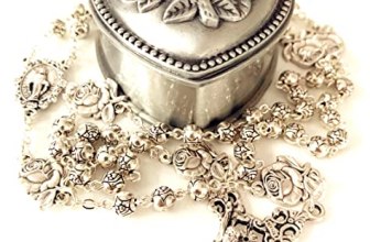 elegantmedical HANDMADE Silver rose beads Catholic 5 DECADE Rosary case Cross Gi