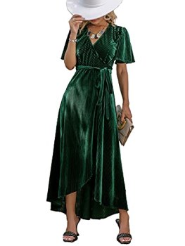 BerryGo Women’s Semi Formal Velvet Wrap Dress Prom Cocktail Short Sleeve Swing L