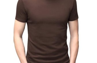 Men’s T Shirt Short Sleeve Basic Mock Turtleneck Tops Coffee S