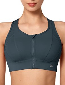 Yvette High Impact Zip Front Sports Bra for Women, Navy, 5XL+