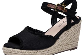 Vepose Women’s Black Wedge Sandals Peep Toe Espadrilles, Size 10, 880