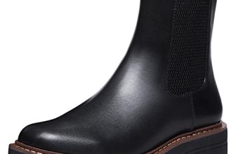 Athlefit Women’s Chelsea Ankle Boots Platform Slip On Chunky Heel Lug Sole Leath