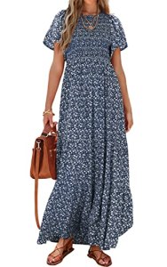 PRETTYGARDEN Women’s 2026 Summer Round Neck Short Flutter Sleeve Smocked Ruffle