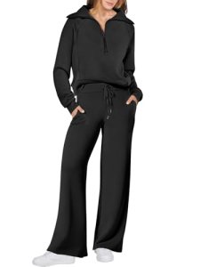 ANRABESS Women 2 Piece Set Sweatsuits Lounge Fall Outfits,Black,L