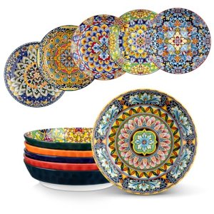 vancasso 32 Oz Pasta Bowls Set of 6, Ceramic Bohemian Soup Salad Bowls