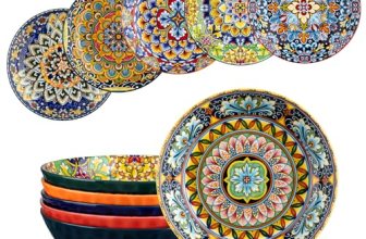 vancasso 32 Oz Pasta Bowls Set of 6, Ceramic Bohemian Soup Salad Bowls