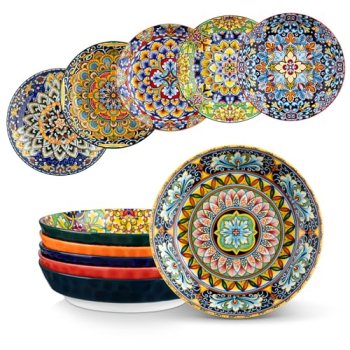 vancasso 32 Oz Pasta Bowls Set of 6, Ceramic Bohemian Soup Salad Bowls