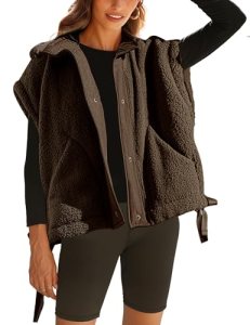 Athlisan Womens Fleece Vest Casual Sleeveless Button Down Sherpa Jacket Outerwea