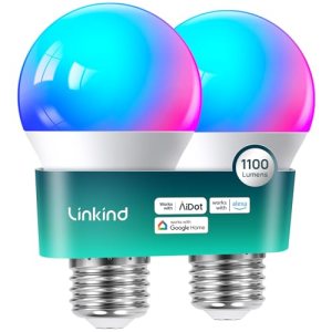 Linkind A19 Smart Light Bulbs, Compatible with Alexa/Google Home, 2 Pack