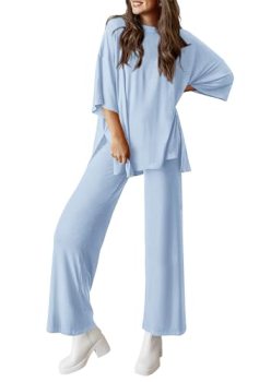 PRETTYGARDEN Two Piece Sets for Women Lounge Matching Set, Light Blue,XL