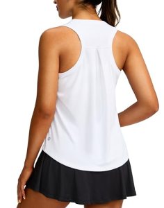 G Gradual Women’s Workout Tops Racerback Athletic Tank Tops(White,L)