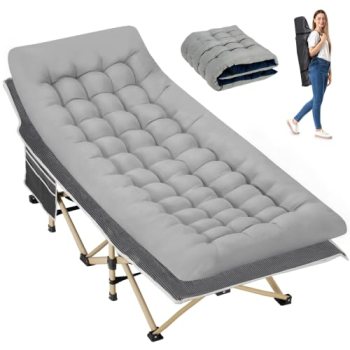 Candockway Folding Camping Cot with Mattress for Adults,28″ Wide,600LBS