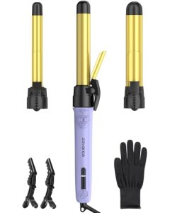 Rotating Automatic Curling Iron Set 3 Ceramic Barrels for Long Hair Waves