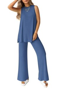 PRETTYGARDEN 2 Piece Lounge Sets for Women Travel Outfits, Blue,XL