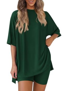 PRETTYGARDEN Women 2 Piece Lounge Set Airport Travel Outfit, Dark Green,L