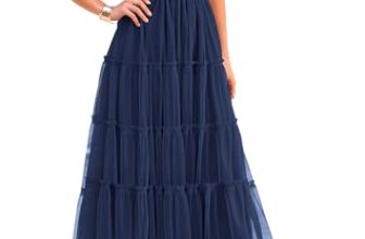 PRETTYGARDEN Women’s Summer Smocked Midi Tulle Dress, Navy,L