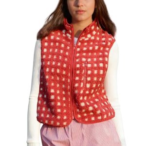 SeeLuNa Plaid Fleece Vest Women Sleeveless Sherpa Vest Full Zip Jacket