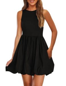 PRETTYGARDEN Womens Summer Bubble Sleeveless Mini Dress,Black,M