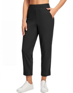 Women’s Travel Pants Ankle 7/8 Golf Pants 3 Pockets, 25.5″, Black, XL