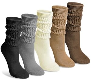 Justay 5 Pairs Slouchy Socks for Women, Long Scrunch Crew Boot Slouch Socks