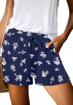 Angerella Women’s Casual Shorts Trendy Floral Print Elastic Waist Drawstring Poc