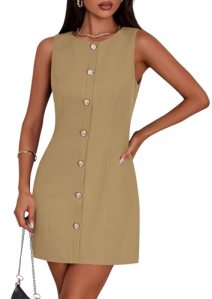 PRETTYGARDEN Women Business Casual Cocktail Work Short Dress,Khaki,XXL