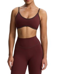 Aoxjox Lexi Lined Strappy Sports Bra (Rum Raisin/Mulch, Small)