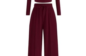 PRETTYGARDEN Women’s Fall 2 Piece Matching Lounge Sets (Burgundy,Medium)