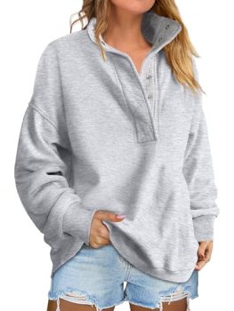 ANRABESS Women’s Oversized Sweatshirt Mock Neck Fall Outfits,Light Grey,S