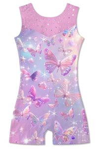uideazone 5-6 Girls Gymnastics Leotards Sparkly Butterfly Ballet Unitards