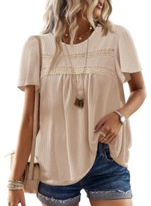 Falechay Plus Size Summer Outfits Tunic Ladies Blouses Light Brown 5XL