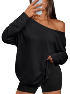 Trendy Queen Womens Off The Shoulder Oversized Tops Black 2XL