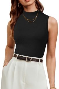 Arach&Cloz Women’s Mock Neck Work Business Casual Sweater Tank Top Black