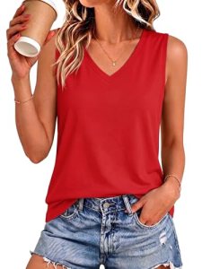 Womens Tank Tops Sleeveless V Neck Summer T shirts Loose, Wine Red, XL