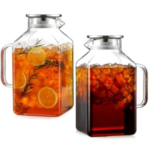2 Pack 1 Gallon Square Glass Pitcher with Lid and Spout