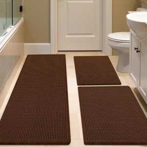 IM HOME Waffle Bath Mat Set 3 Piece Brown