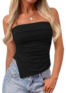 PRETTYGARDEN Going Out Tube Tops for Women Trendy Summer, Black,L