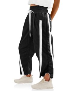 Putysenxi Womens Pants Baggy Wide Leg Casual Workout Elastic Waisted Stripes Tra
