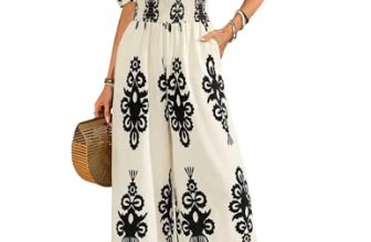 LOOKBOHO Women’s Jumpsuits Dressy Boho Floral Short Sleeve Wide Leg Outfits