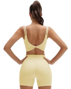 SUUKSESS Women Workout Set Twist Back Cami Bike Short(Pale Yellow,M)