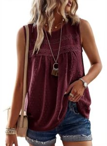 Falechay Boho Tops for Women Sleeveless Baby Doll Shirts Mulberry 3XL