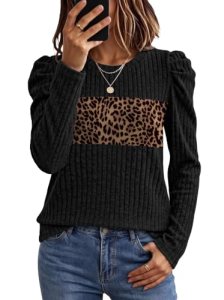WIHOLL Womens Tops Fall Outfits Long Sleeve Teacher Shirts Leopard XL